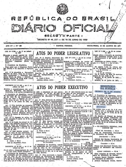 D.O.U. - Decreto de 17 de agosto de 1967